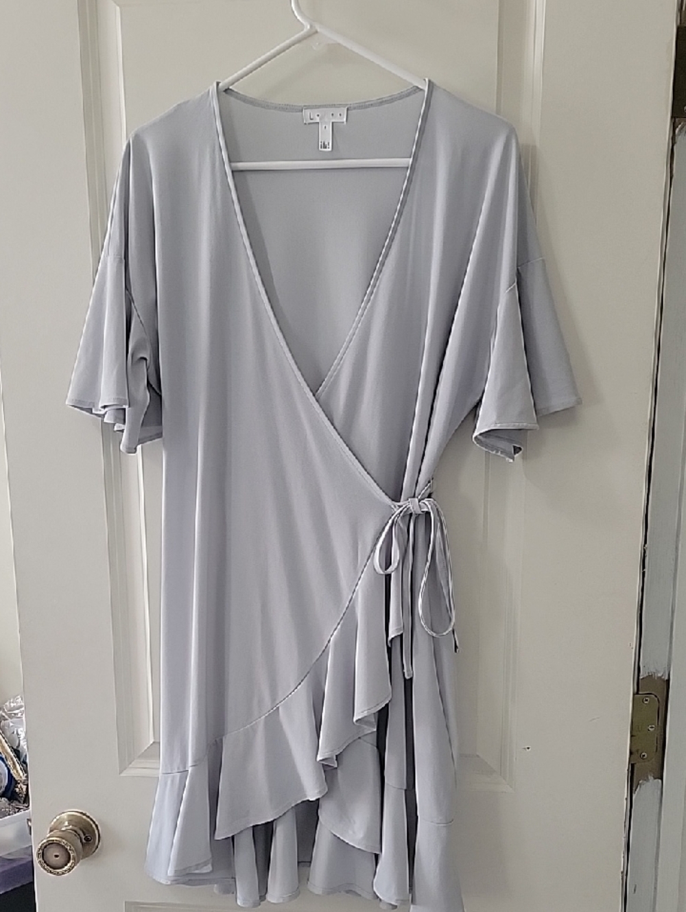 Leith Light Blue/lavender Wrap Mini Dress